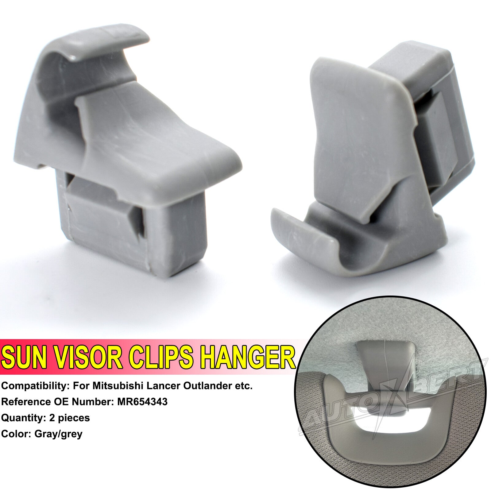 2X SunVisor Hook Clip Hanger Bracket for Mitsubishi Lancer Outlander ASX Gray