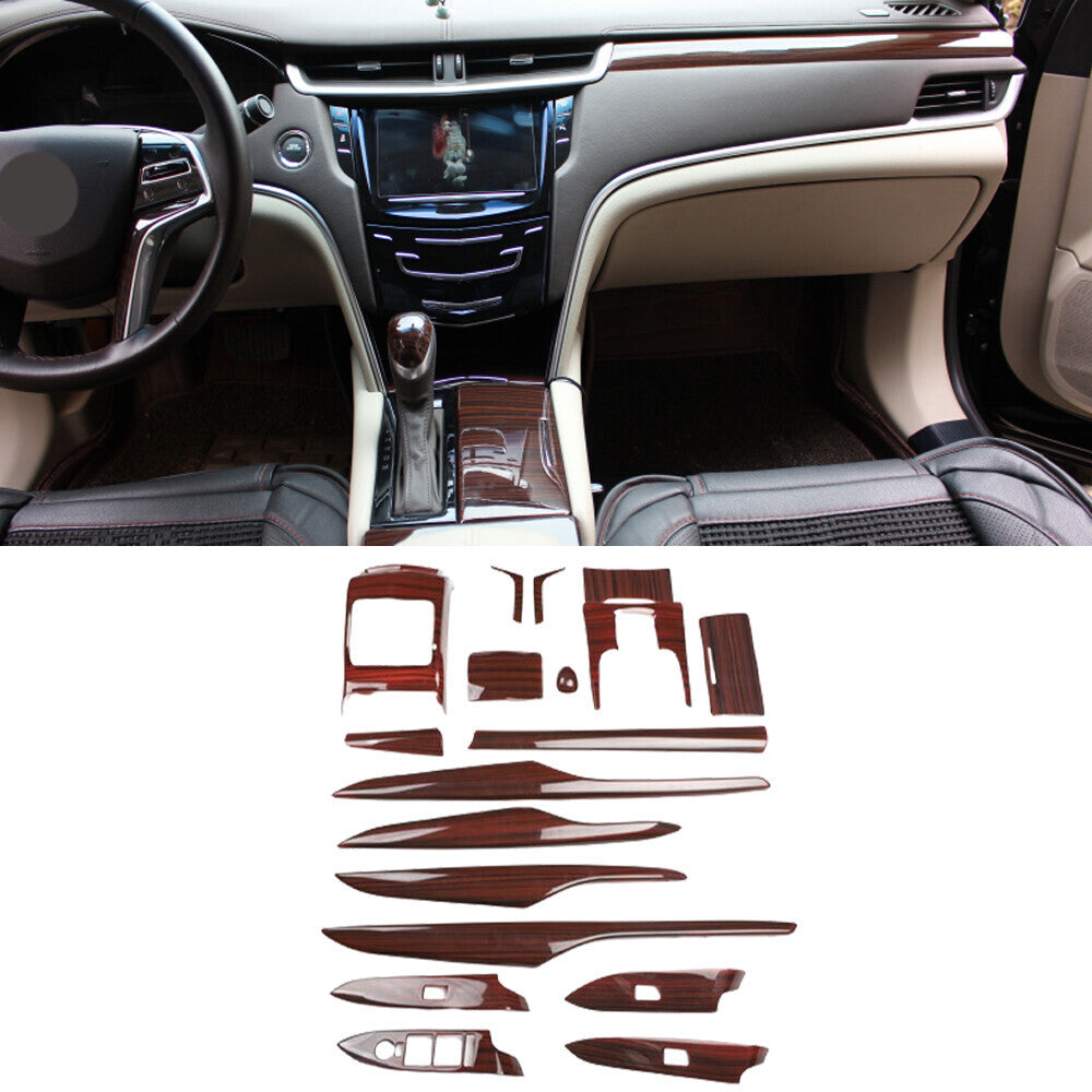 for Cadillac XTS 2013-17 Red Wood Grain Interior Full Decoration Kit Cover Trim