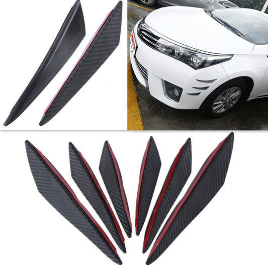 6Pc Car Carbon fiber pattern Front Bumper Lip Splitter Fins Spoiler Canard Chin
