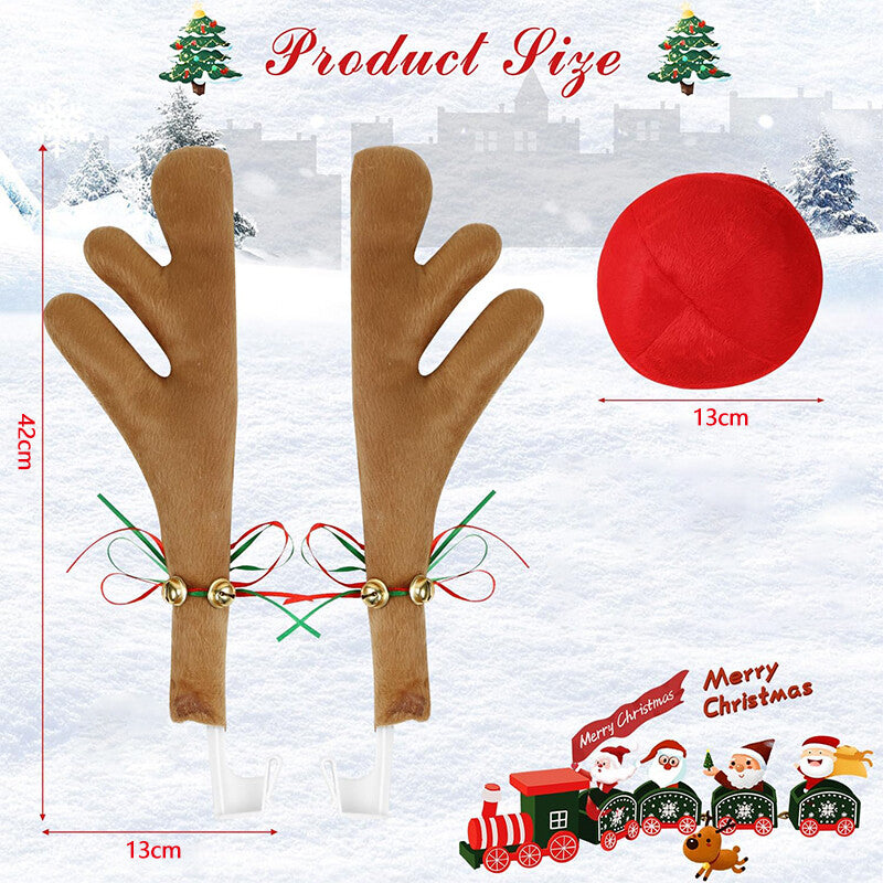 1 Set Antlers And Red Nose Reindeer Decoration Car Christmas Holiday Light Brown