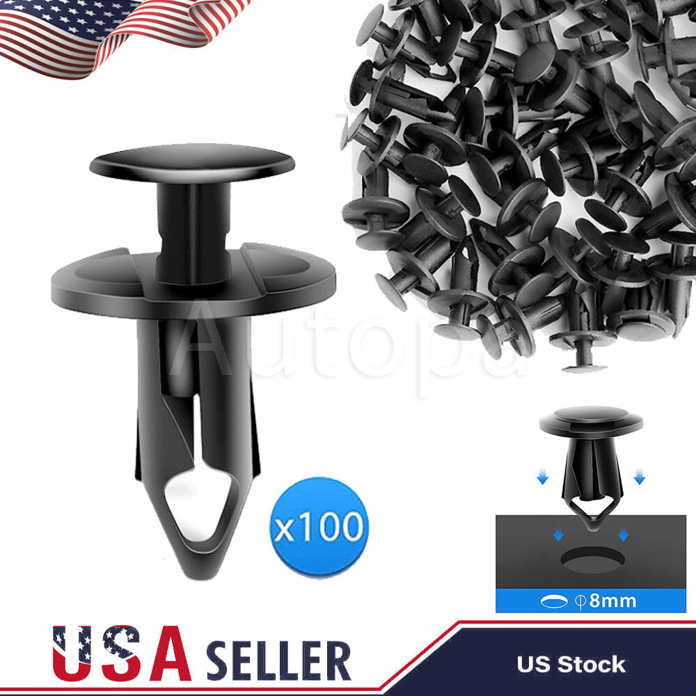 100PCS Bumper Clips Retainer Auto Car Plastic Rivets Fastener Fender Push 8mm