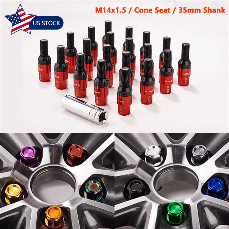 20PCS M14x1.5 Red Wheel Lug Bolt 35mm Shank Cone for Seat Stud for Most Aftermarket