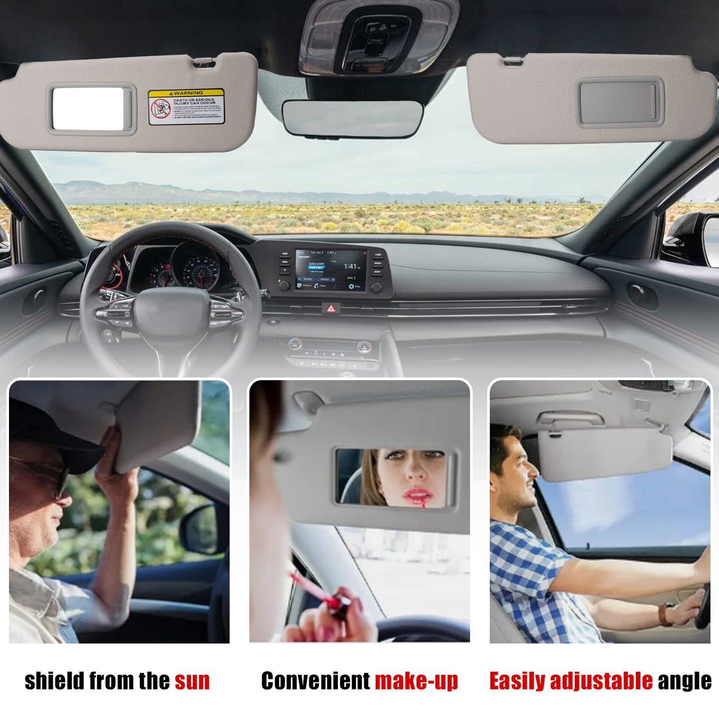 2PCS Car Sun Visor Right +Left Side for Hyundai for Elantra Gray 852103X000TX NEW