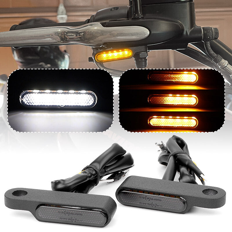 2X Sequential Flowing Motorcycle LED Turn Signal Light Blinker Amber+White DRL