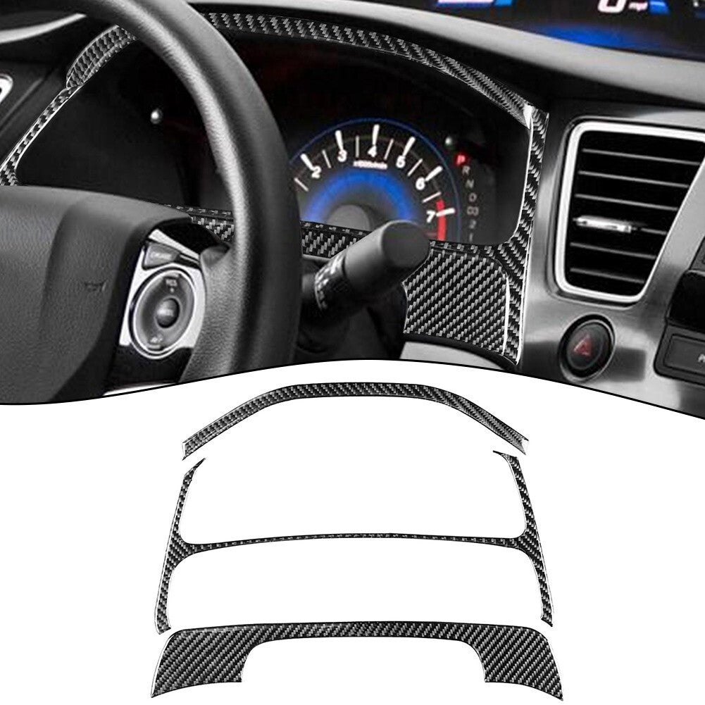3pc Carbon Fiber Dashboard Speedometer Panel Decor Cover for Civic 13-15
