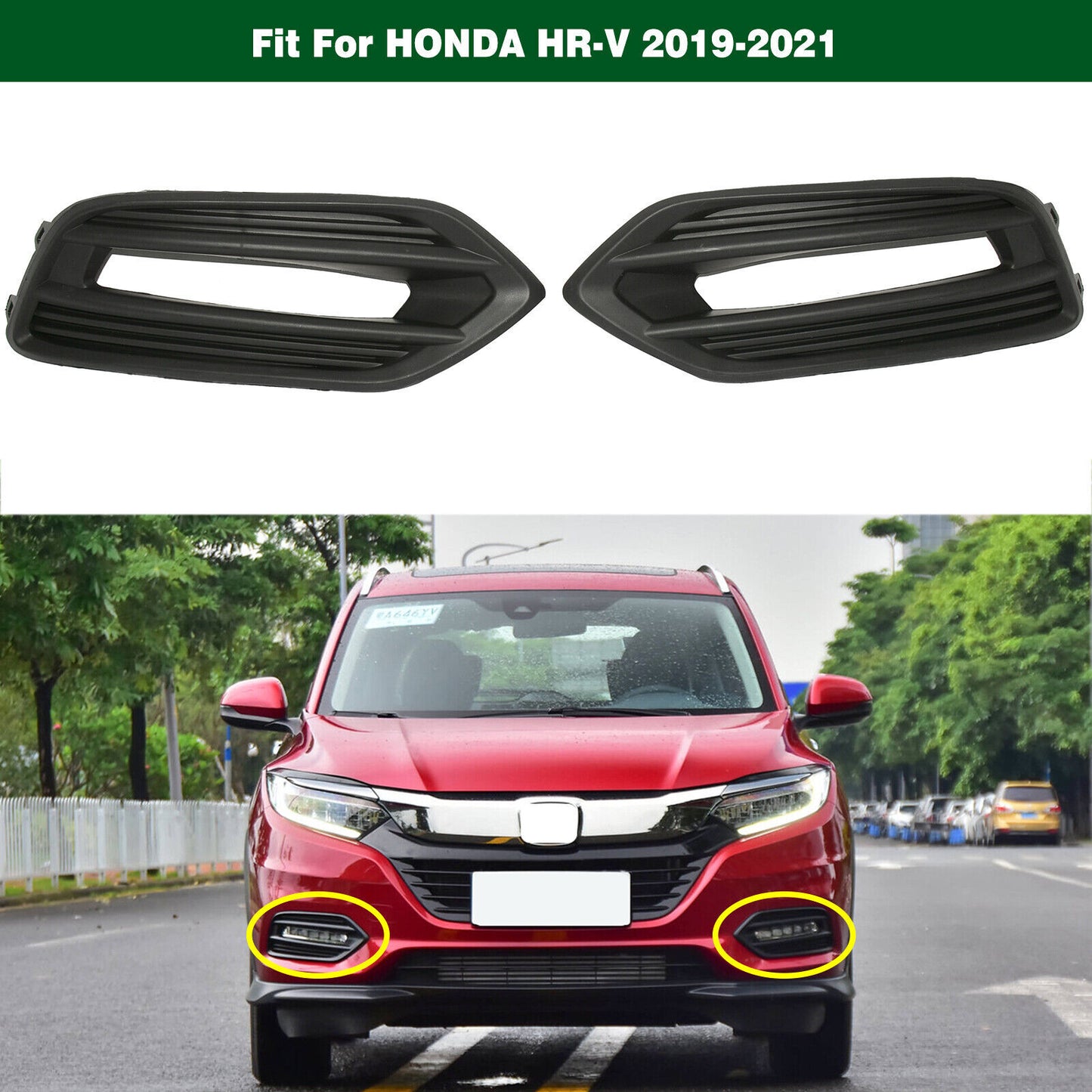 Front Bumper Fog Lamp Light Cover Bezel Pair Black Fit for HONDA HR-V 2019-2021