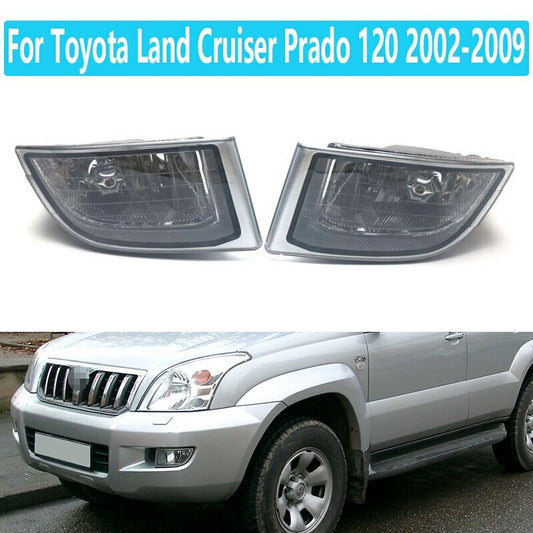 A pair of transparent front bumper fog lights are suitable for Toyota for Land Cruiser Prado 120 2002-2009.
