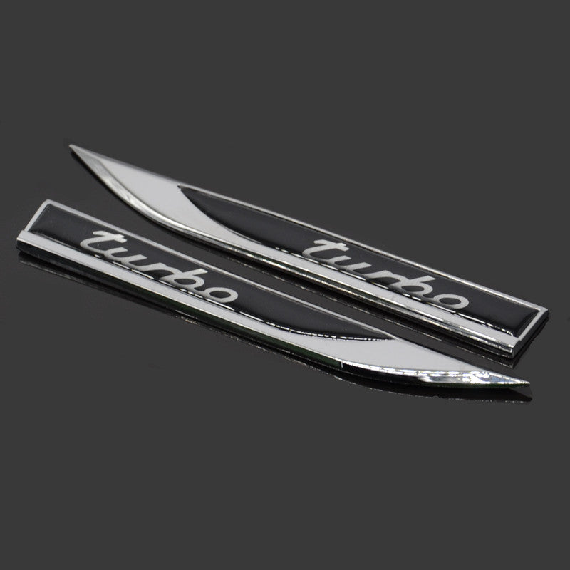 2 Pcs Turbo Motors Blade Decal Logo Emblems Badge Car Metal Dagger Stickers