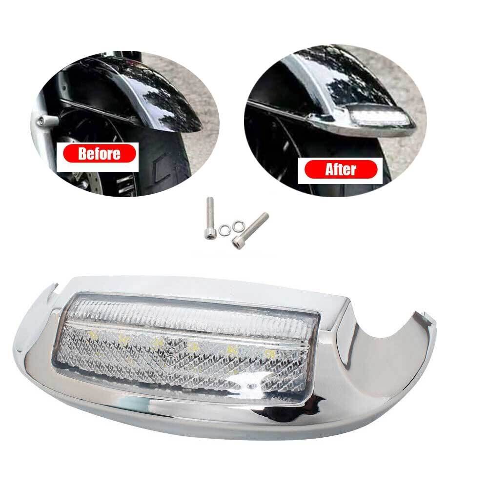 Chrome Front LED Fender Tip Light Clear Lens for Harley Touring Electra Glide