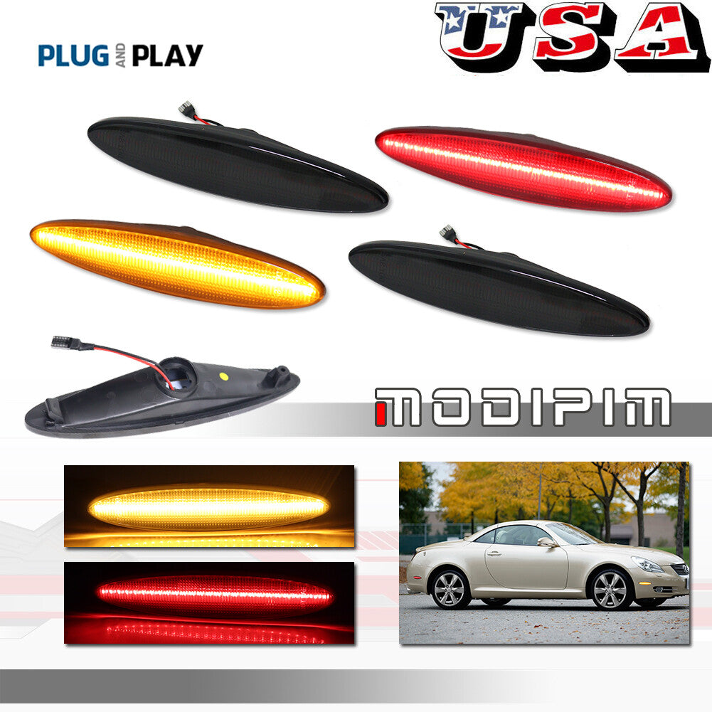 Smoked Lens Amber/Red LED Side Marker Light Set for 2002-2010 for Lexus SC430