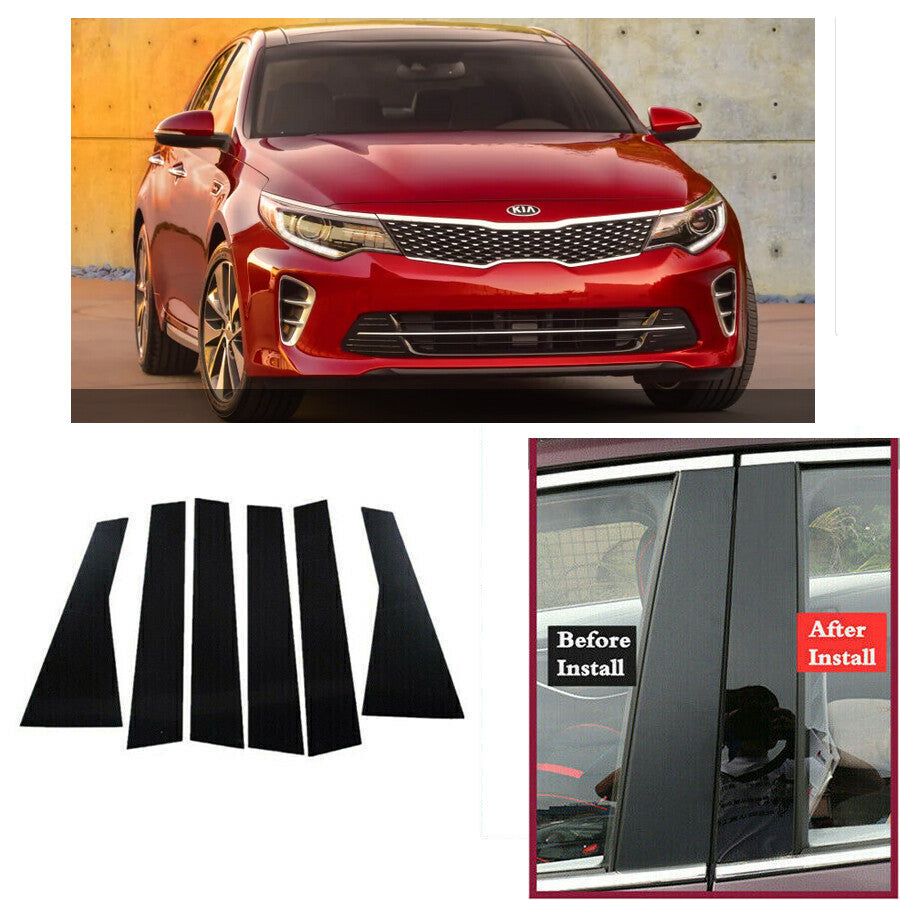 for Kia Optima 2016-2020 6pcs Black Pillar Posts Set Door Trim Piano Cover Kit