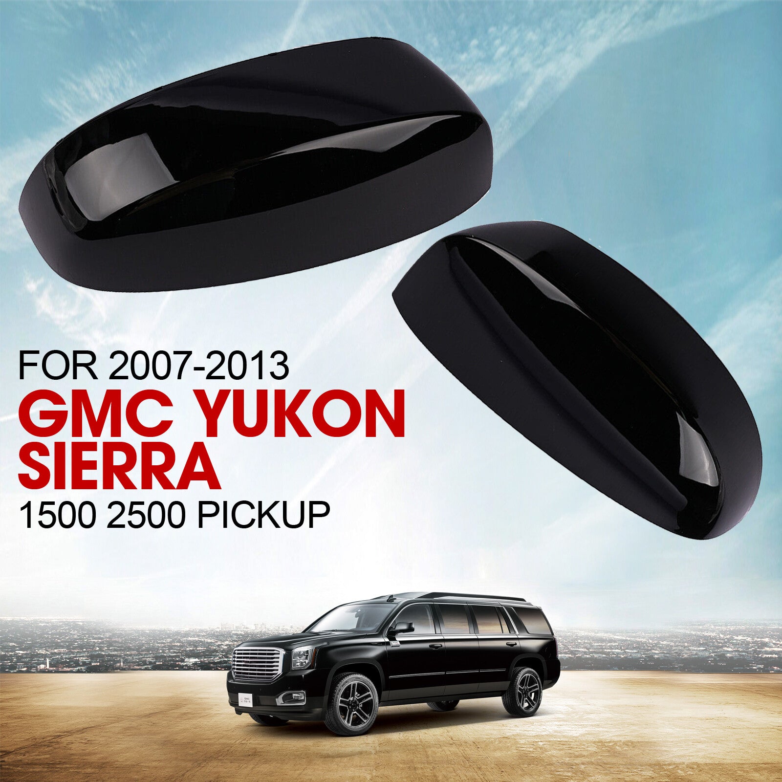 For 2007-2013 for Gmc for Yukon for Sierra 1500 2500 Gloss Black Rearview Mirror Cover Cap