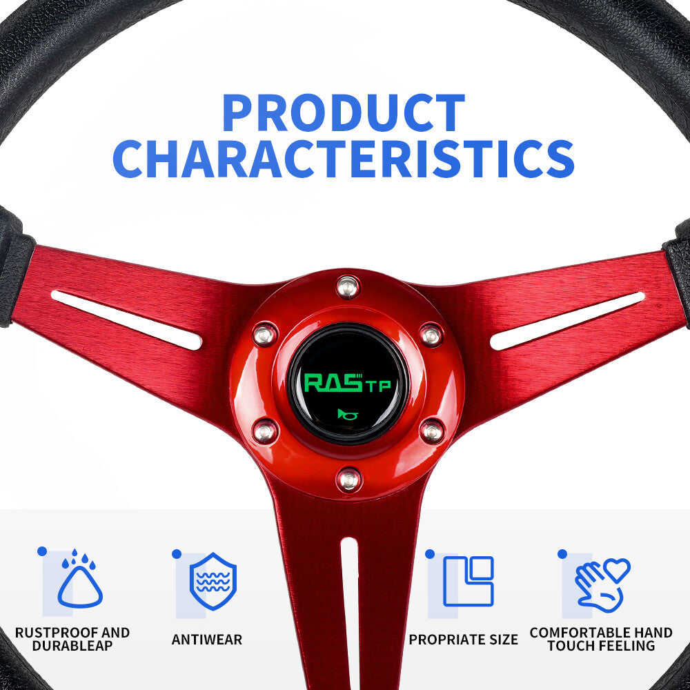 340mm Deep Dish Leather 6 Bolt JDM Sport Racing Steering Wheel with Horn US