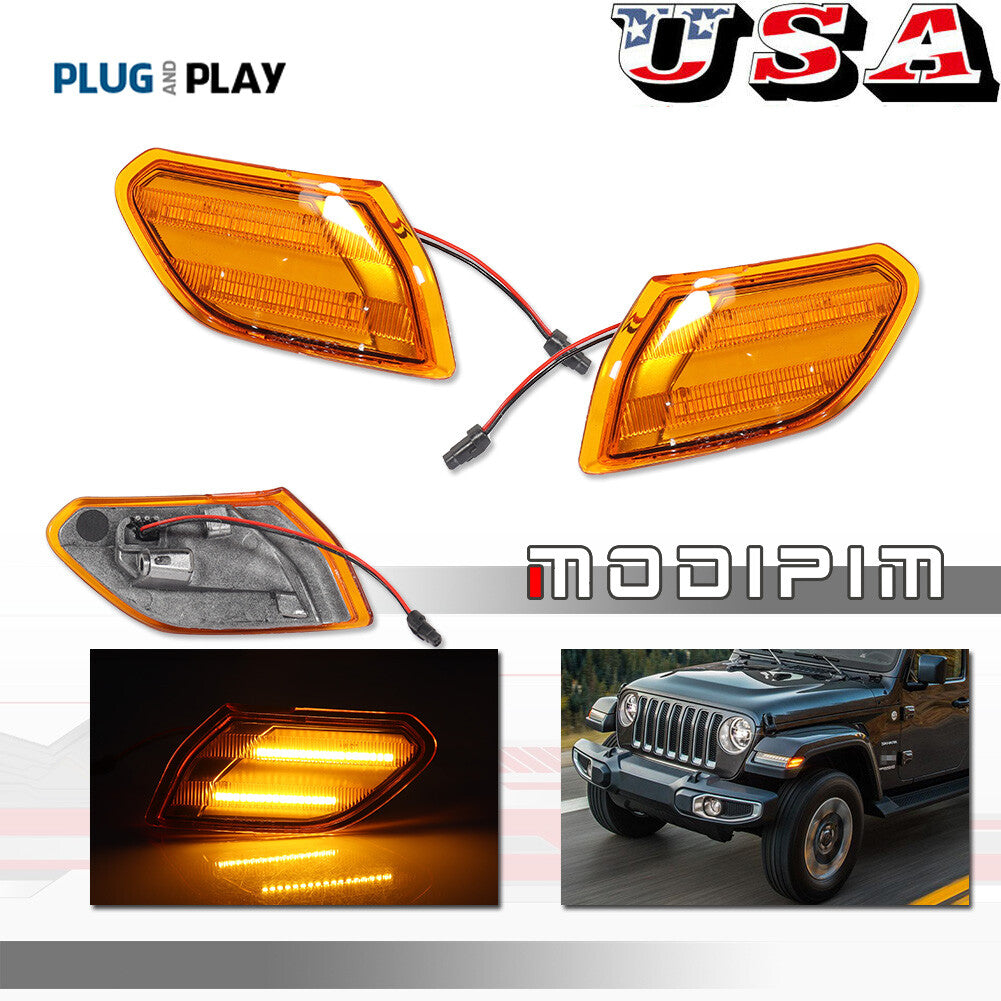 Front fender amber LED side marker light kit for 2018+ for Jeep for Wrangler JL/Gladiator