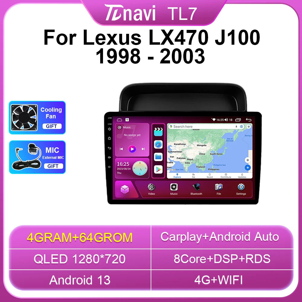 Android CarPlay Car Radio Screen for Lexus LX470 J100 1998-2003 Video Player GPS
