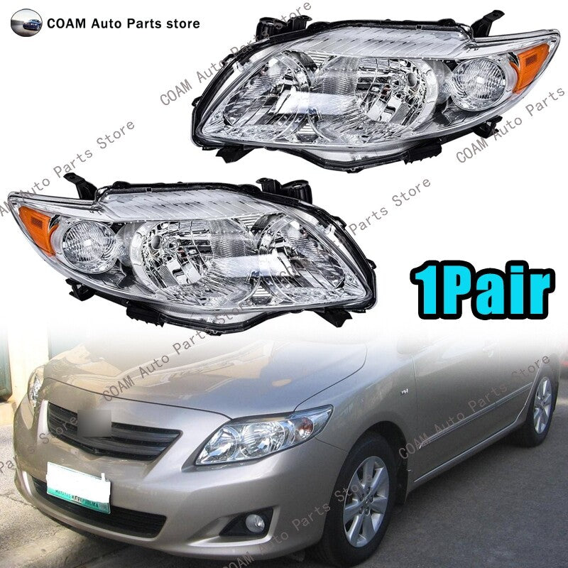 LHRH headlights for 2009 and 2010 for Toyota for Corolla CE LE with chrome housings.