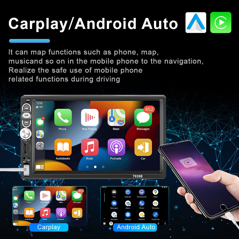 7in Car Radio Stereo Bluetooth For Apple Carplay Android Auto USB AUX Camera