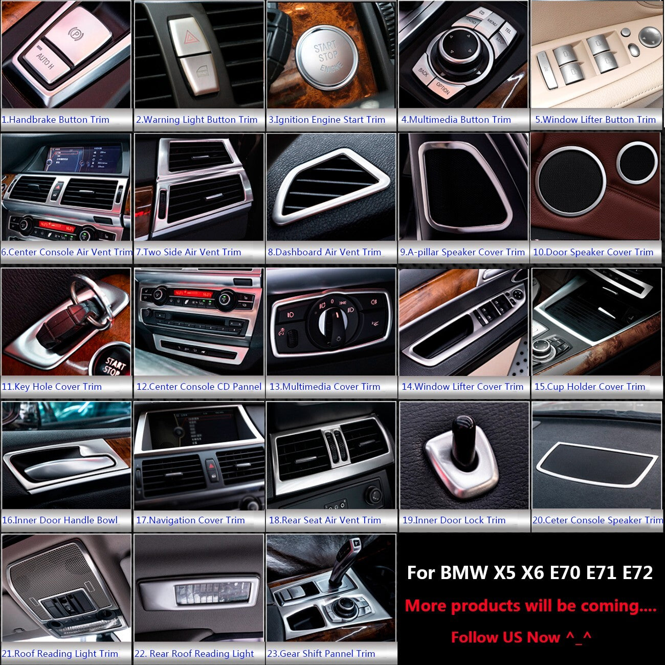 6x for BMW X5 X6 E70 E71 E72 Car Interior Inner Steering Wheel Switch Cover Trim