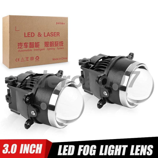 2X 3.0 Fog Light Lamp Bi-LED Projector Lens Hi/Lo Retrofit 6000K White 10000LM