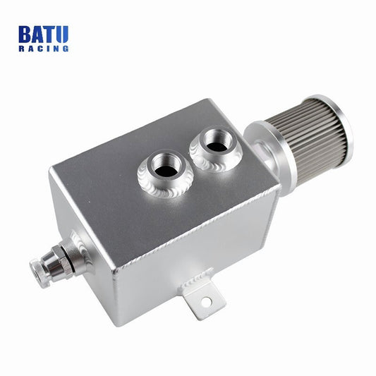 Silver 2L Oil Catch Can Tank 2 Port AN10 +Breather Filter Drain Tap Baffled