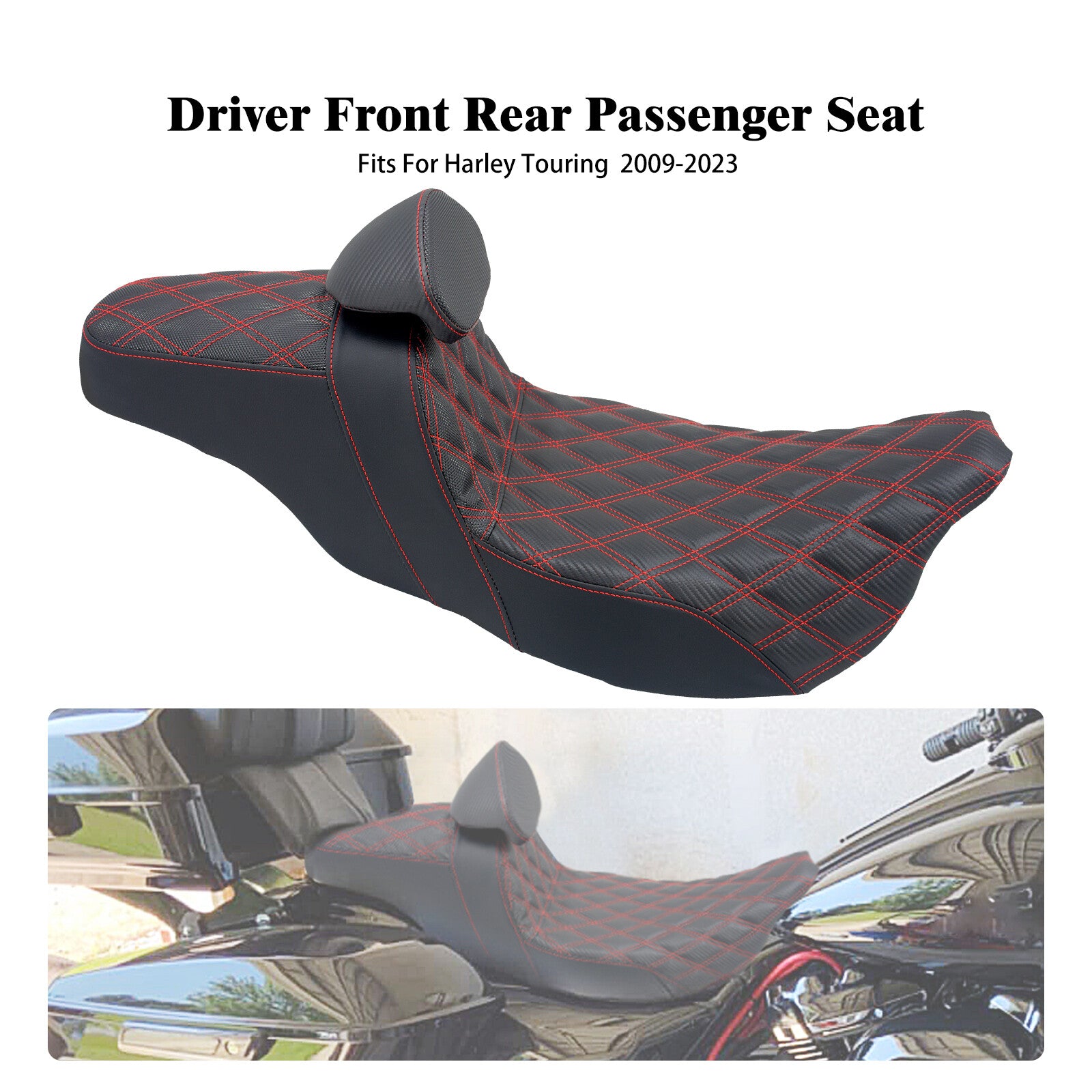 Driver Passenger for Seat Red Line w/ Backrest for Harley Street Road Glide 09-2023