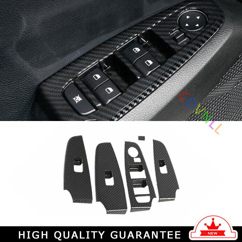 Car Glass Window Lifting Lock Panel Trim Fit for Kia Seltos 2020-22 Carbon Fiber