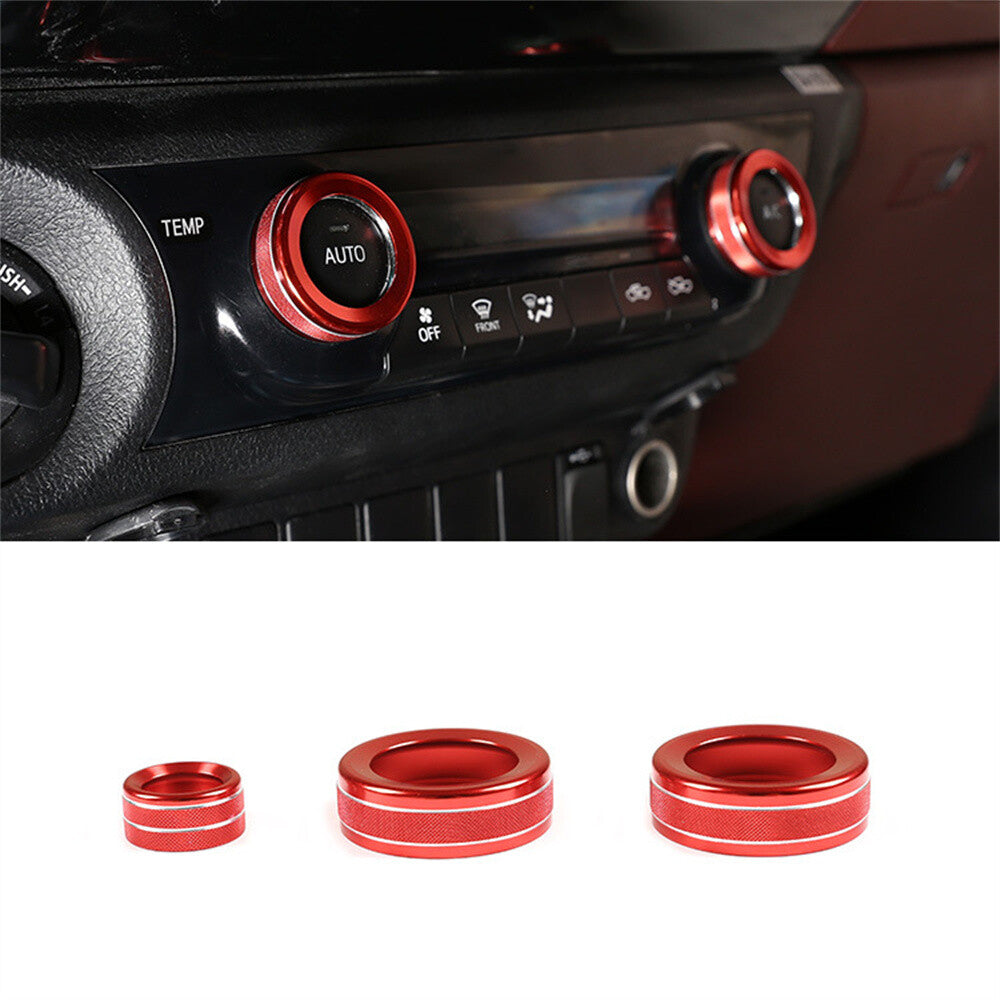 For T@yota Hilux Revo 2015+Red Alloy Air Condition /Mirror Adjust Knob Ring Trim