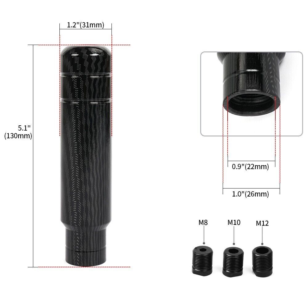Black Carbon Fiber Universal Aluminum Manual Car Gear Shift Knob Shifter Lever