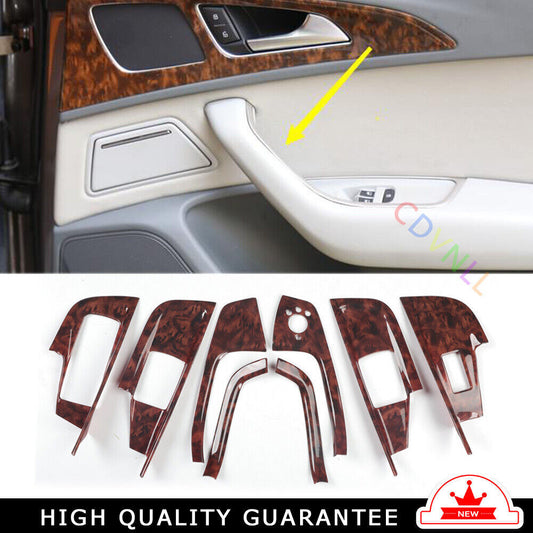 Car Interior Decoration Full Set Trim 8PCS Fit for Audi A6L 2012-2018 Brown Wood
