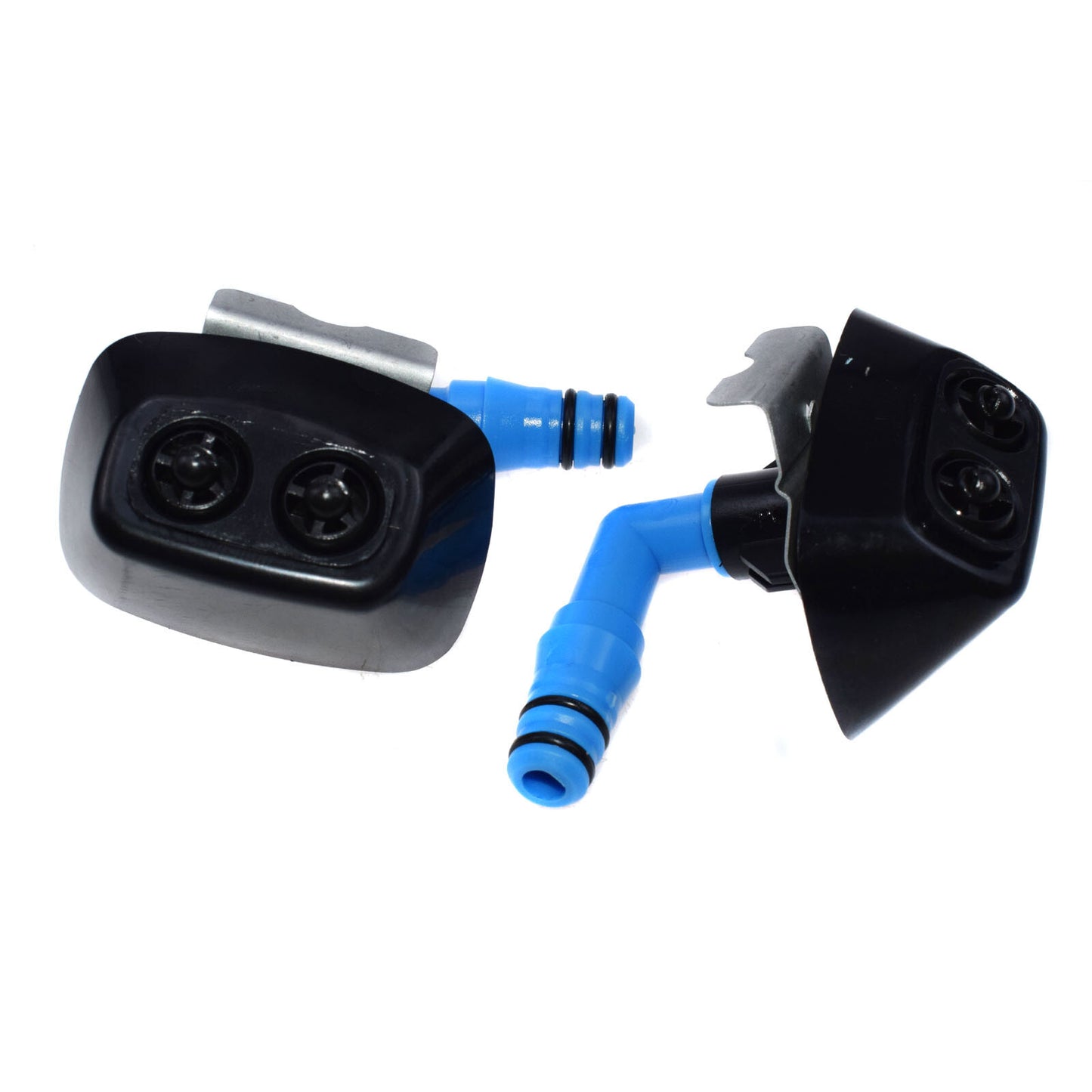 A pair of headlight washing machine nozzles suitable for Saab 9-3 2004-11, model numbers 12803972 and 12803973.