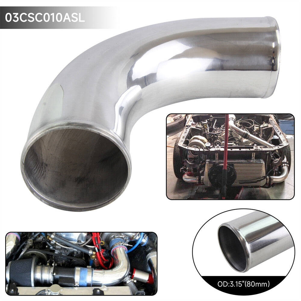 90 Degree 80mm 3.15 Aluminum Intercooler Intake Pipe Piping Tube Hose Silver