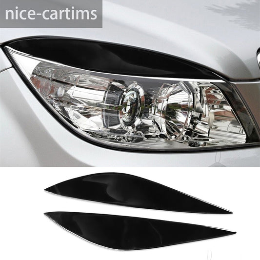 for Benz C Class W204 C180/200 2008-11 Headlight Eyebrow Eyelid Trim Piano Black