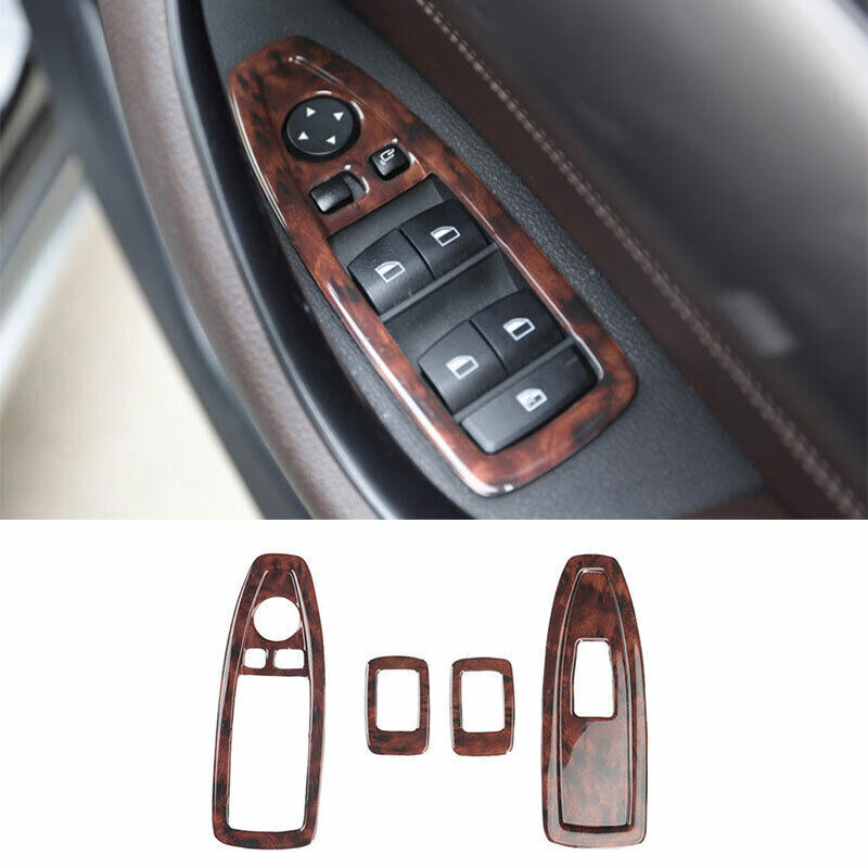 Fit for BMW X1 F48 2016-2022 Brown Wood Inner Window Lock Lift Panel Trim Frame