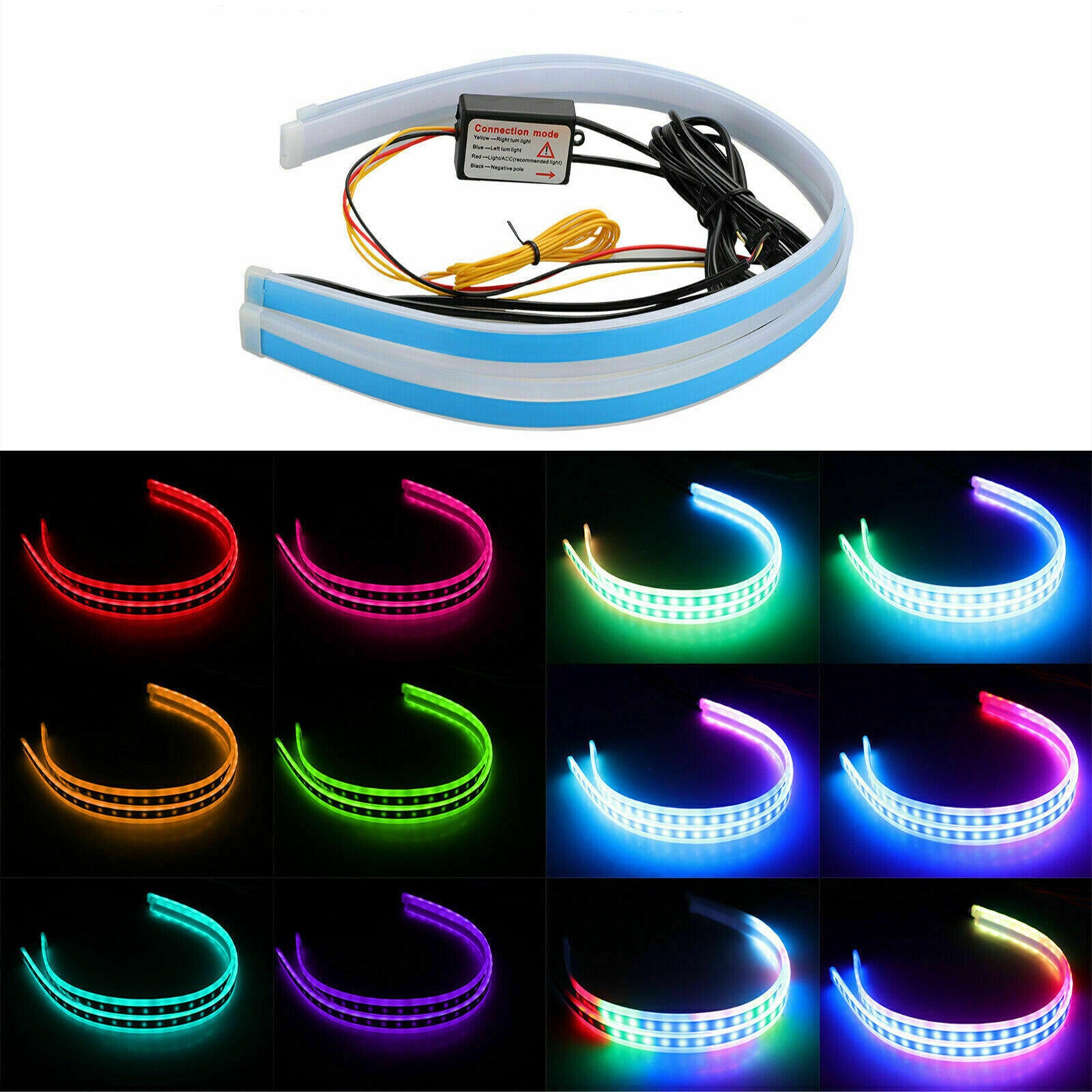 2x Car LED DRL Daytime Running Turn Signal Lamp Strip Light RGB 60CM Flexible