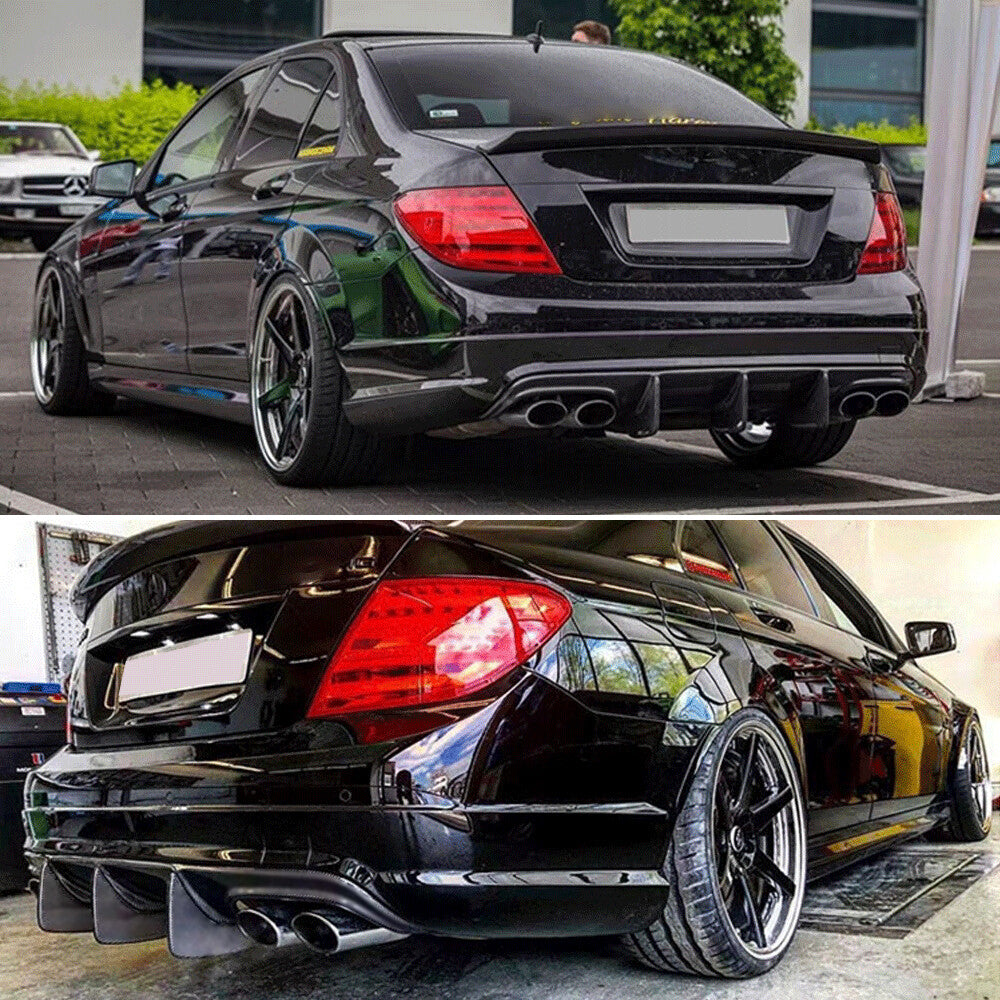 Fits for Benz W204 C63 AMG 09-11 Matte Black Rear Bumper Diffuser Spoiler Big Fins