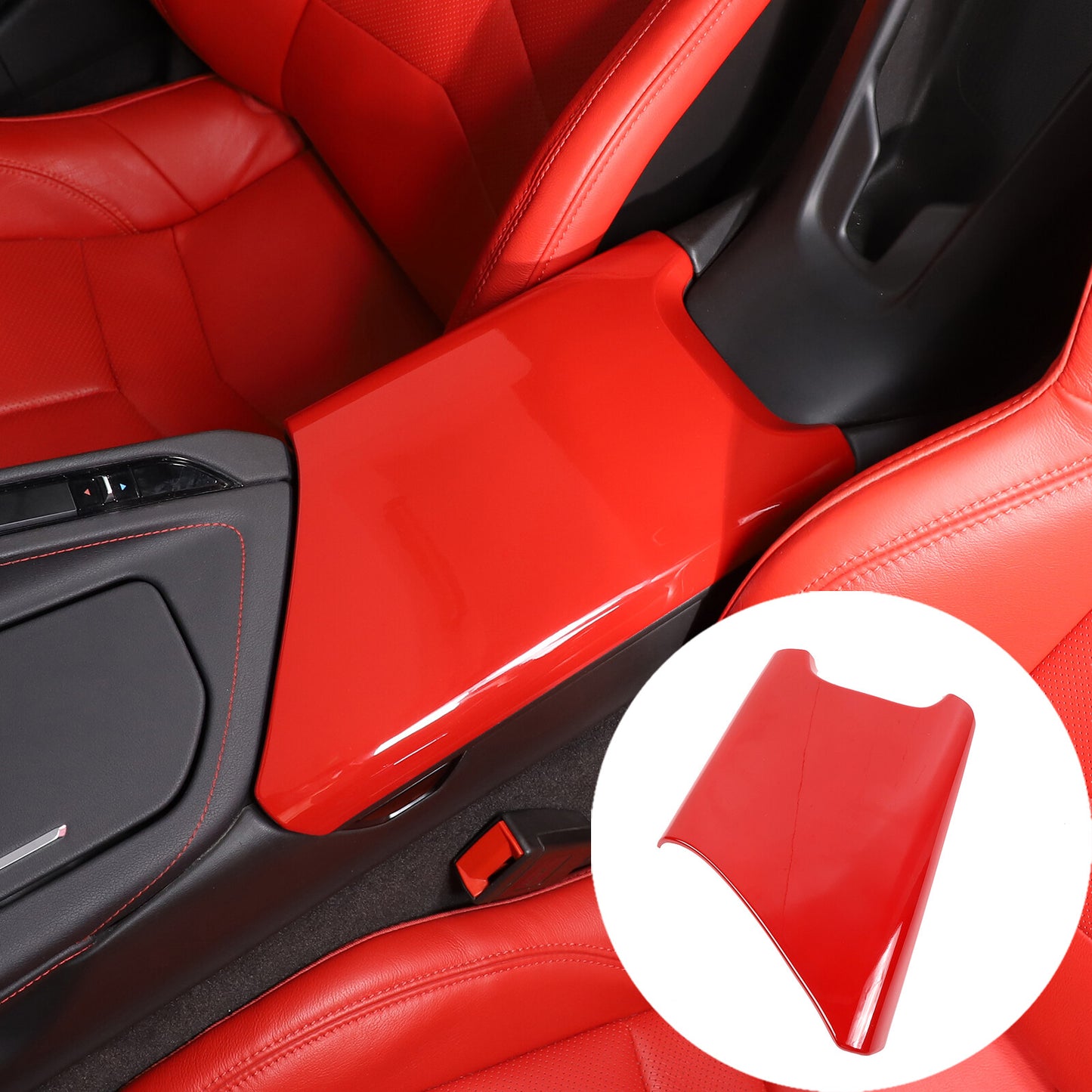 ABS Red Console Gear Shifter/Cup Holder Cover Trim for Corvette C8 20-24