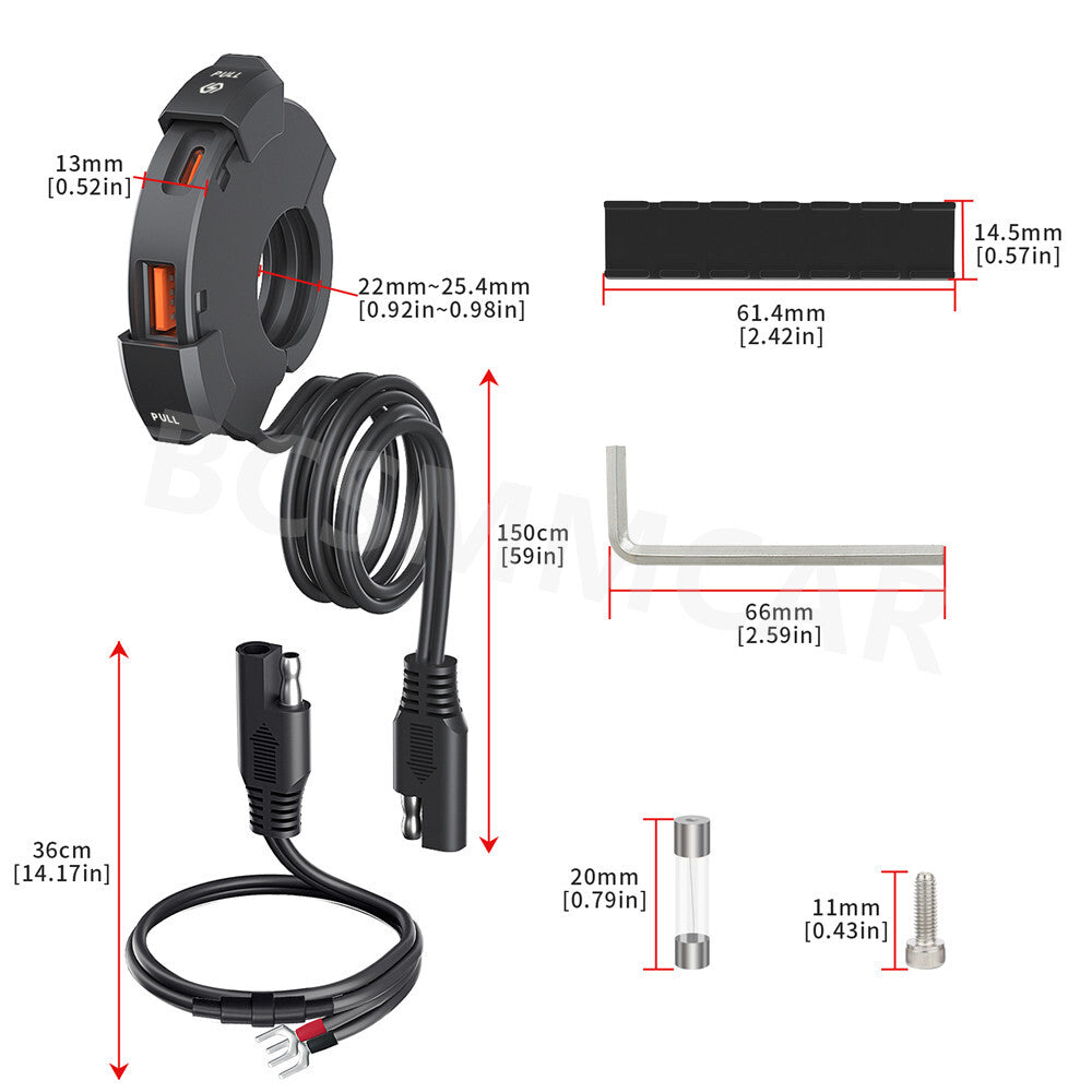 Motorcycle ATV Cell Phone USB Charger Adapter Handlebar Mount Holder DC12-24V