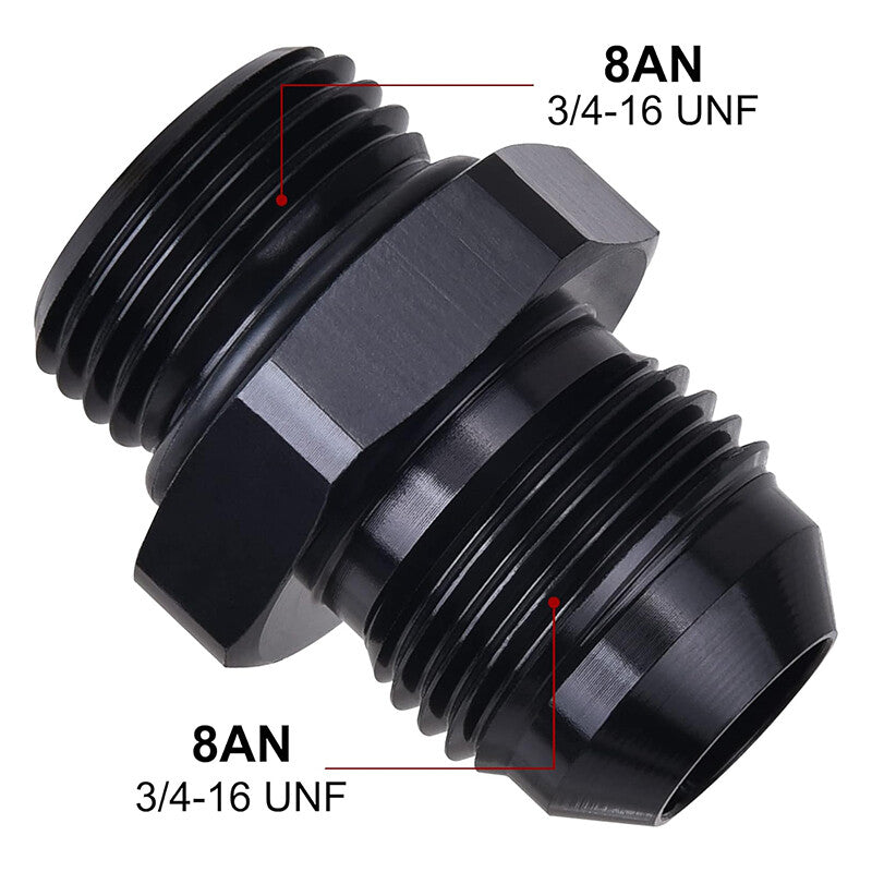 2Pcs ORB 8AN to 8AN Flare Male Fuel Rail Adapter Fitting Black Aluminum