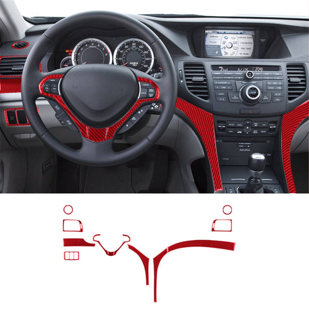 10X Red Carbon Fiber Instrument Dashboard Kit Cover Trim for Acura TSX 2009-2014