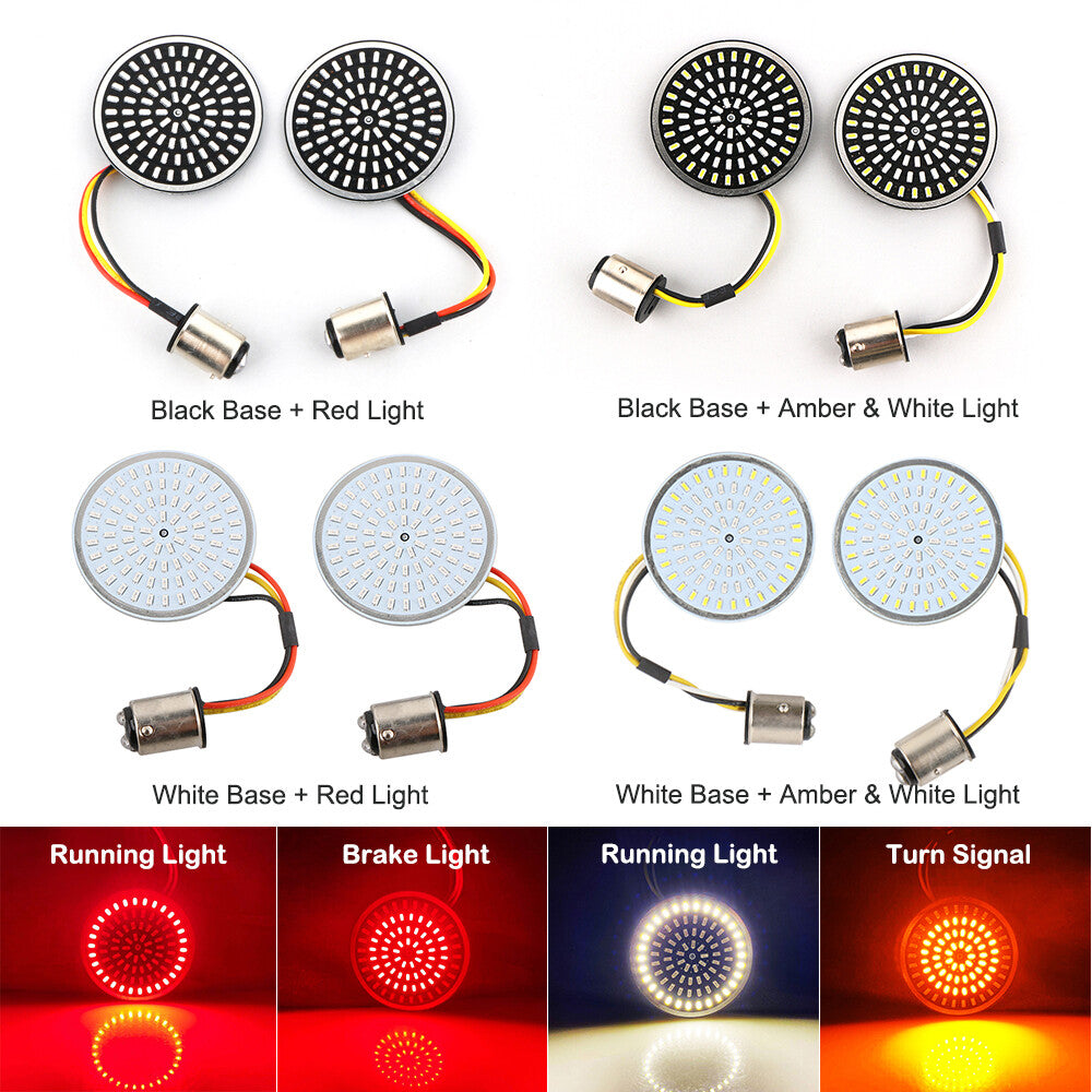 2-inch LED 1157 front and rear turn signals, amber and white inserts, universal fit for
