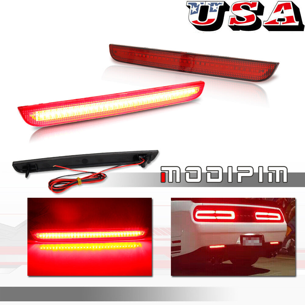 2-Pack Red Lens Rear Bumper Reflector with Red LED Lights for 2015-2022 for Dodge for Challenger
