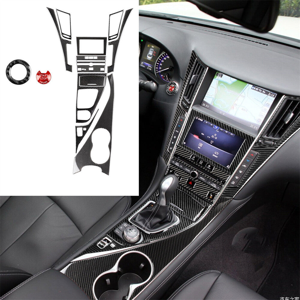 14PCS for Infiniti Q50 Q60 2014-22 Carbon Fiber Door Panel Gear Shift Cover Trim