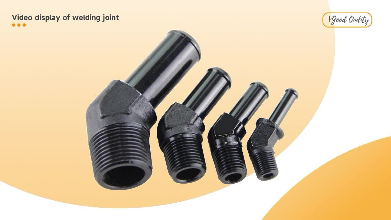 2PCS Aluminum AN6 1/4 NPT Male to 3/8 Hose Barb 45 Degree Adapter Fitting Black