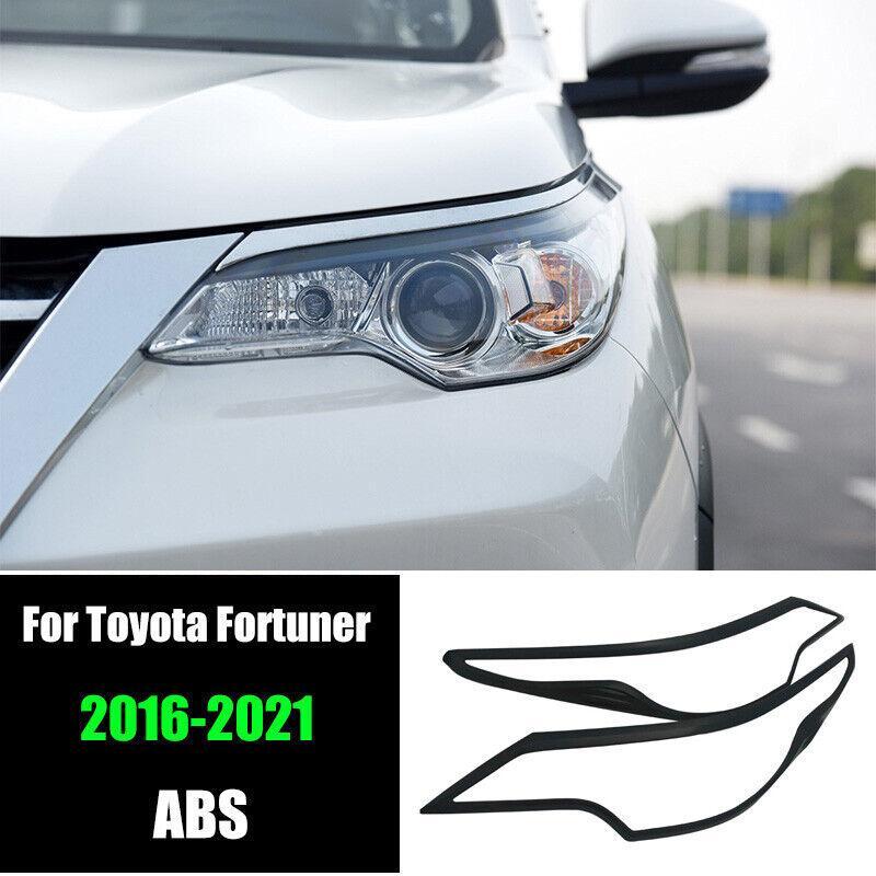 Matte Black Front Headlight Lamp Cover Trim 2PCS for Toyota Fortuner 2016-2021