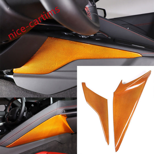 Yellow Carbon Fiber Center Console Side Knee Panel Cover for Corvette C8 2020-24