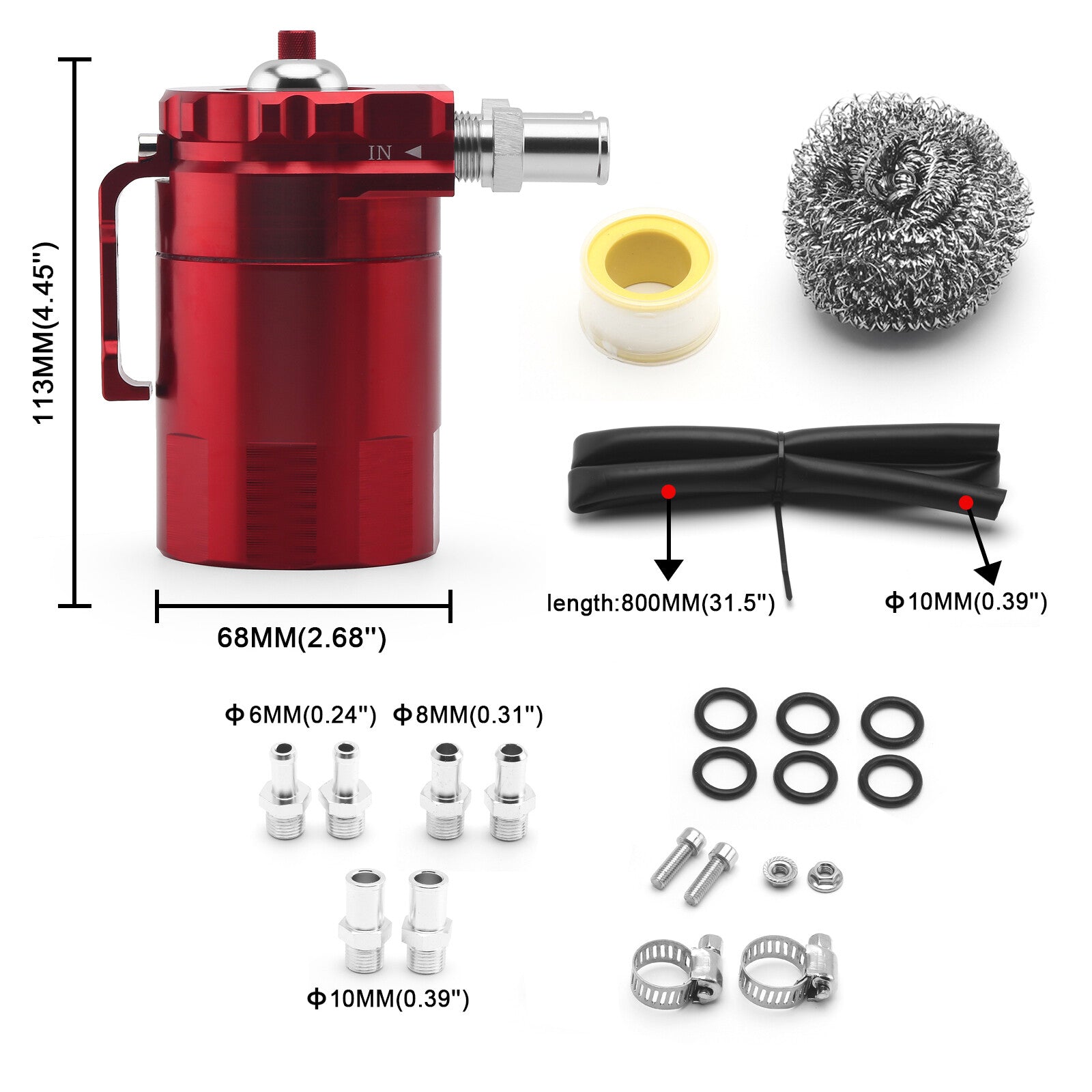Oil Catch Can Tank Baffled Reservoir with Drain Valve Breather Filter Black