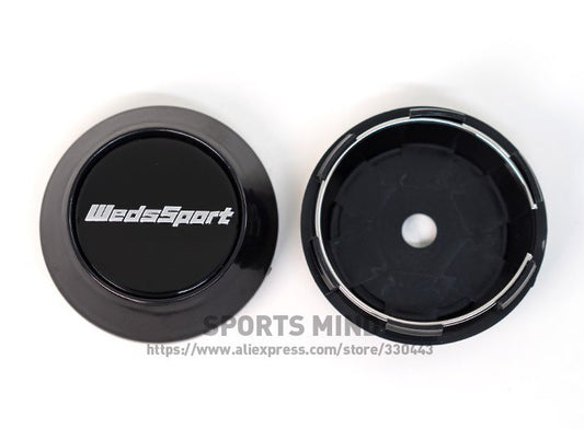 4-Piece Set of 68mm WedsSport Logo Wheel Center Caps, Hub Caps, Edge Caps, Badges, Black TE37