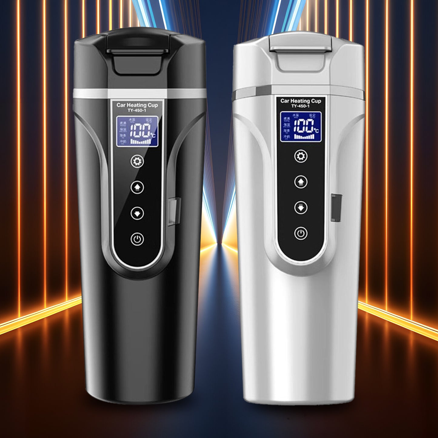 12V-24V Portable Car Heating Cup 304 Stainless Steel Cup LCD Display Temperatune