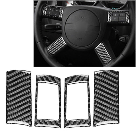 4 x Carbon Fiber Steering Wheel Button Cover Trim for Dodge for Challenger 2008-2010