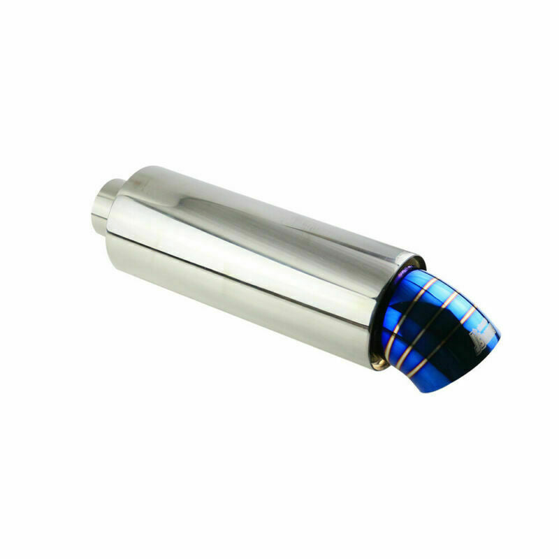 Universal 2.5inch Inlet 4.5 Body Rear Exhaust Muffler Tip Slant Blue Muffler